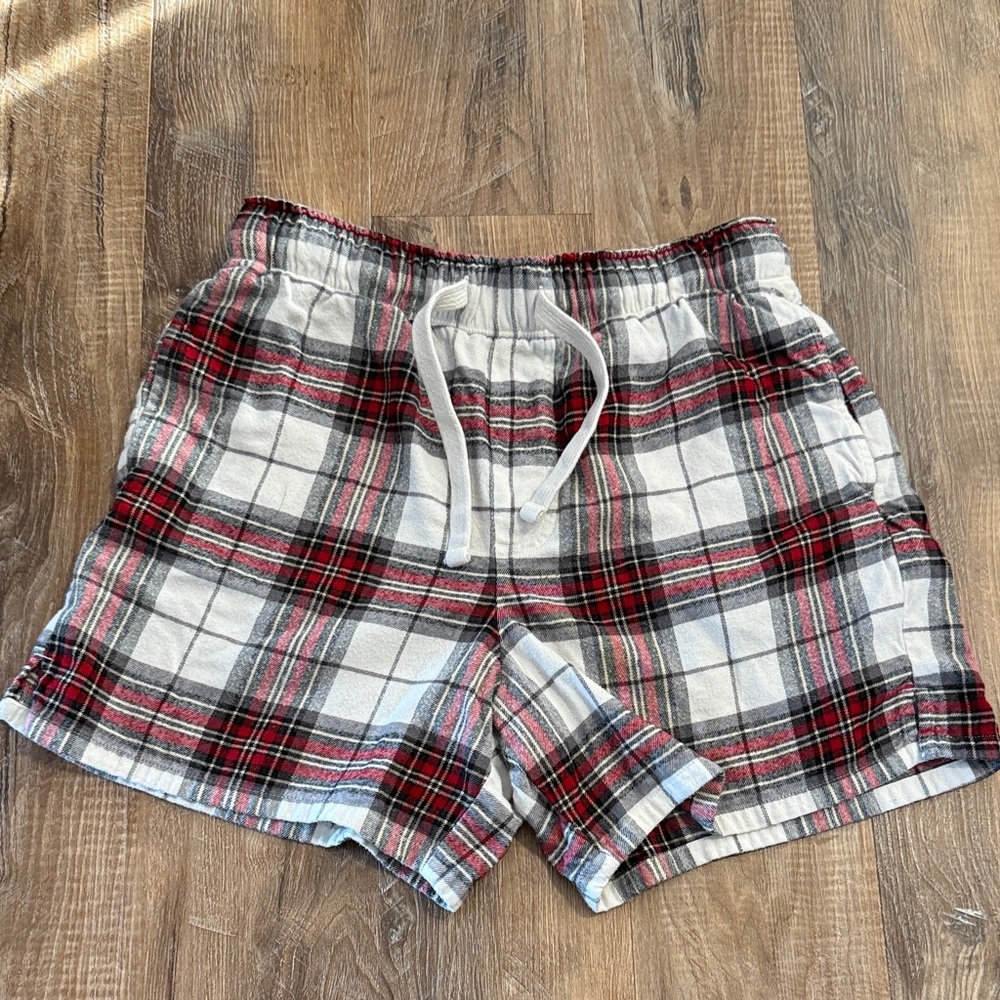 Abercrombie & Fitch Red and Black Plaid Athletic Shorts